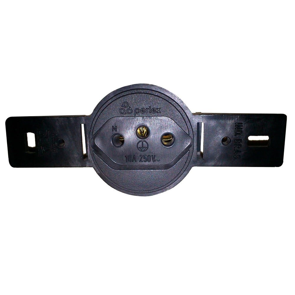 Conjunto para Condulete Perlex Tomada 2 Polos + Terra 10A Redondo Preto 5511PR