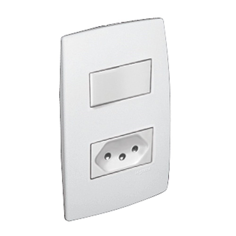 Conjunto Pial Plus 4X2 Branco com Placa 1 Simples + Tomada 10A 615074