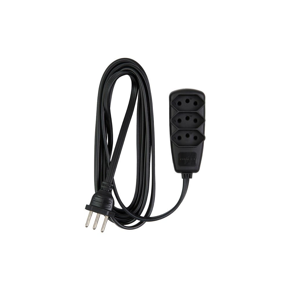 Extensão Daneva Tripla Sort 2 Polos+Terra PP Preta 10M Saco DN1914