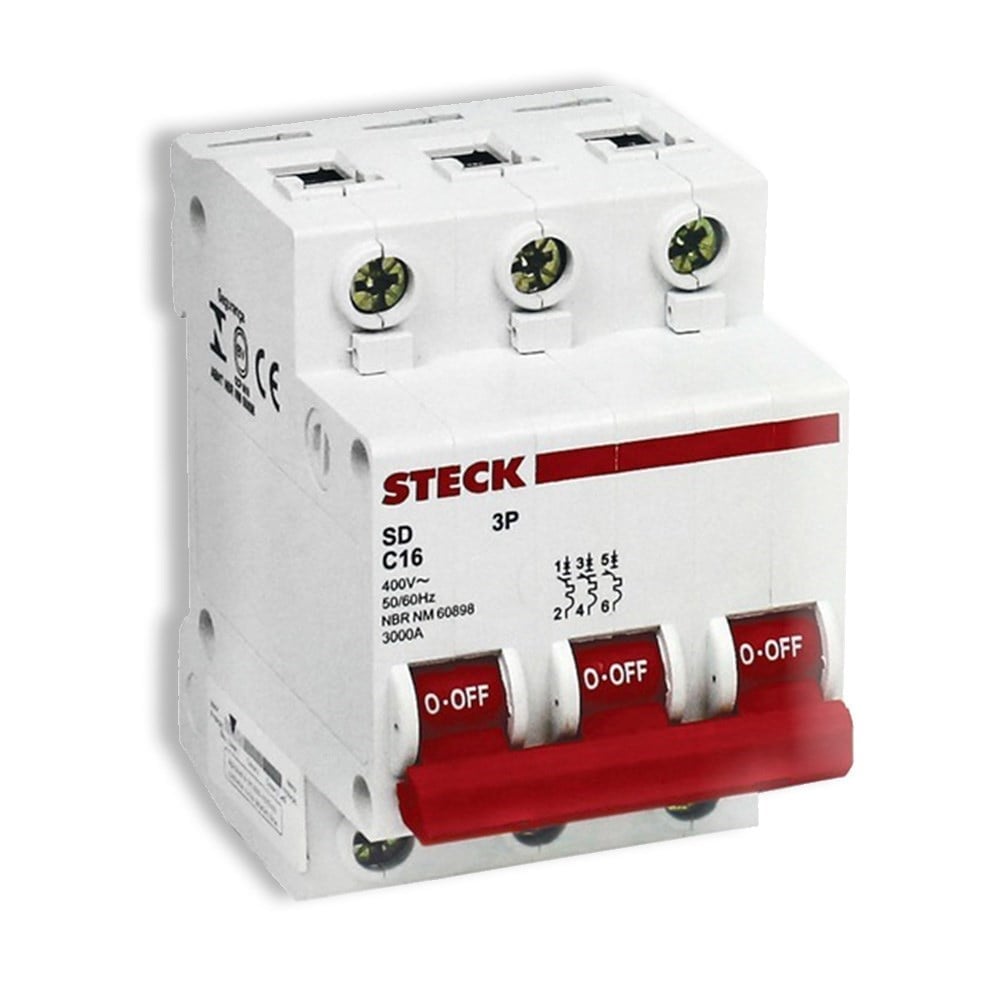 Disjuntor Steck DIN Tripolar 80A SD3 C SDD3C80