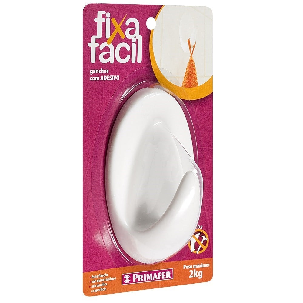 Gancho Adesivo Primafer Branco Plástico 2 Kg 1 Peça Grande 2505
