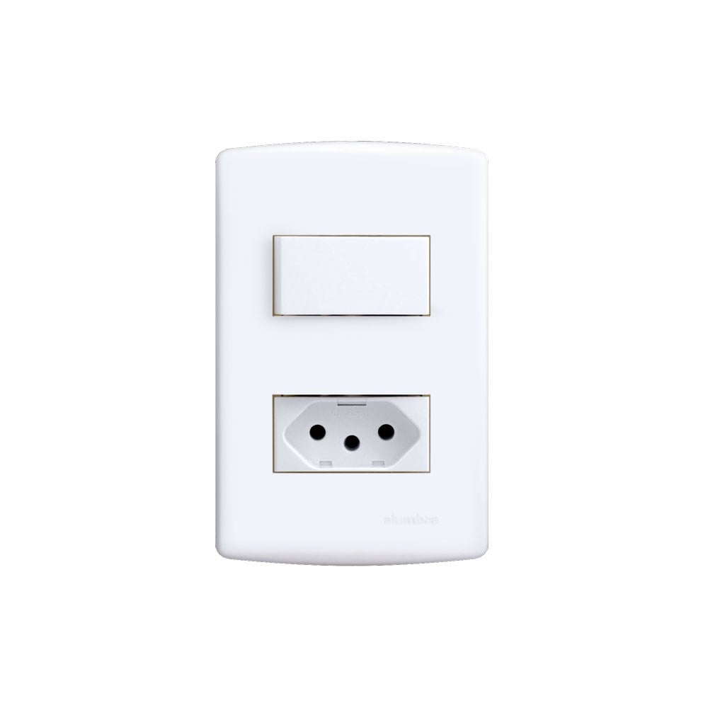 Conjunto Siena 4X2 Branco com Placa 1 Paralelo + 1Tomada 10A | 6085