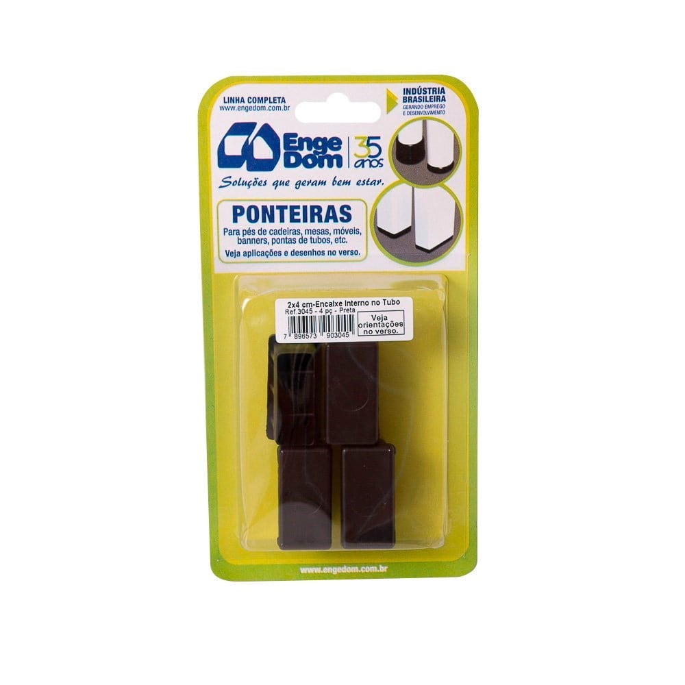 Ponteira Cadeira Engedom 20x40 Interno Preta 4 Peças Retangular 3045