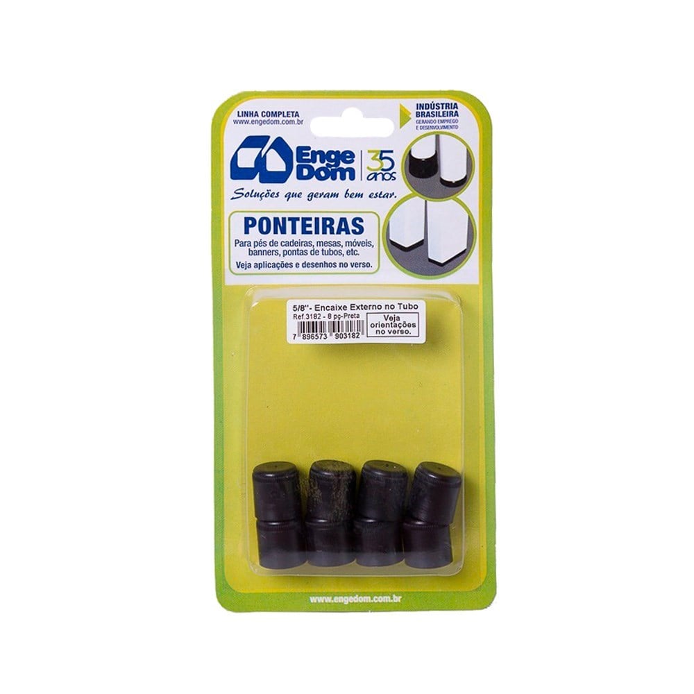 Ponteira Cadeira Engedom "Pe" Externo Preta (B) 5/8" 8 Peças Redondo 3182