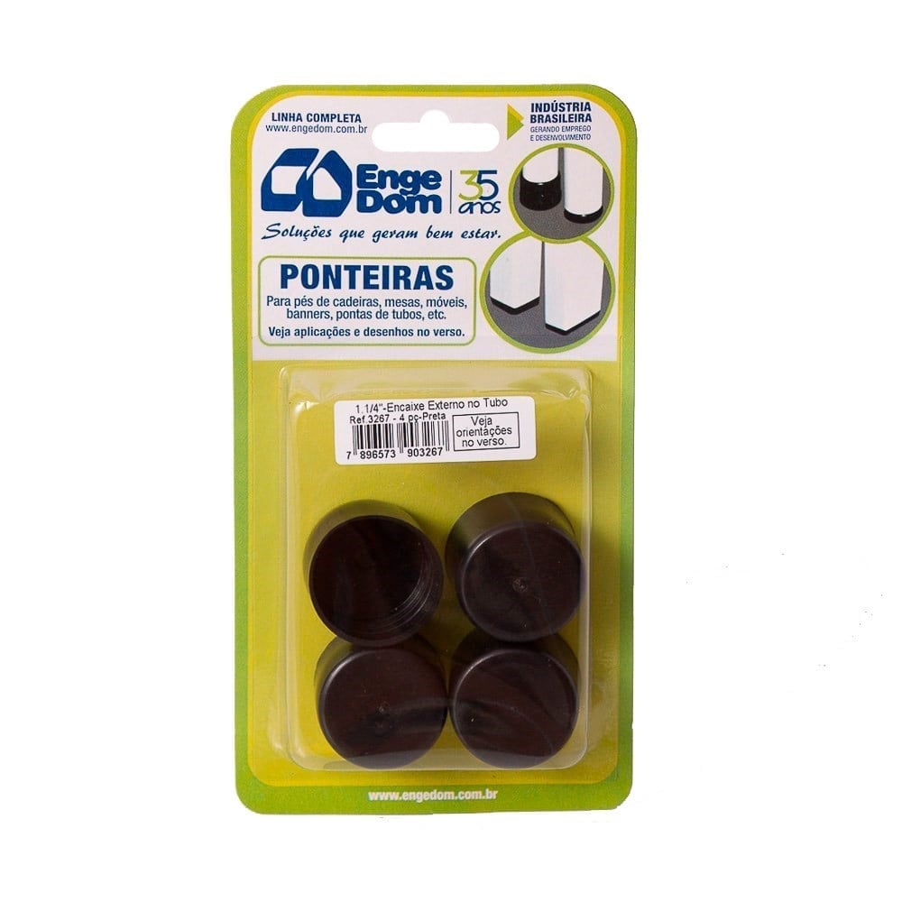 Ponteira Cadeira Engedom "Pe" Externa Preta (F) 1.1/4 4 Peças Redondo 3267