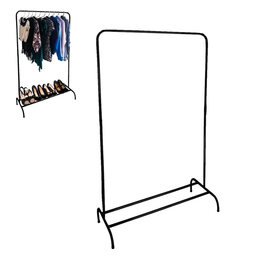 Arara de Roupa Maxeb Slim Cabideira/Sapateira Preta 85 X 31 X 124cm 8144