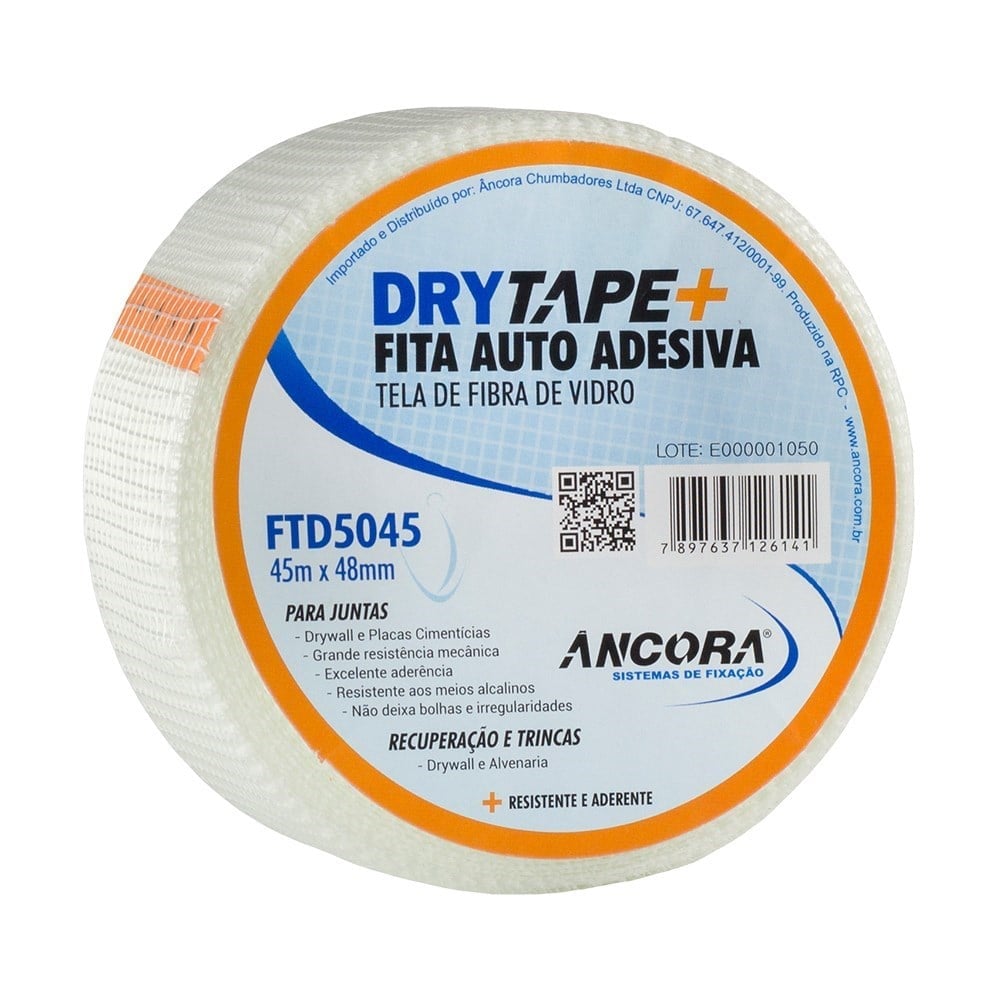 Fita Drywall Âncora Telada Fibra de Vidro 48MMX 45M FTD5045