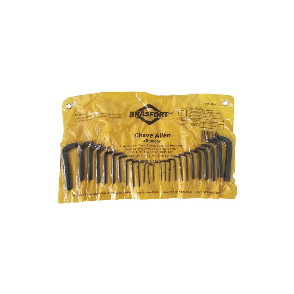 Chave Allen Brasfort 1/20 a 3/8*1a10 25 Peças 8289