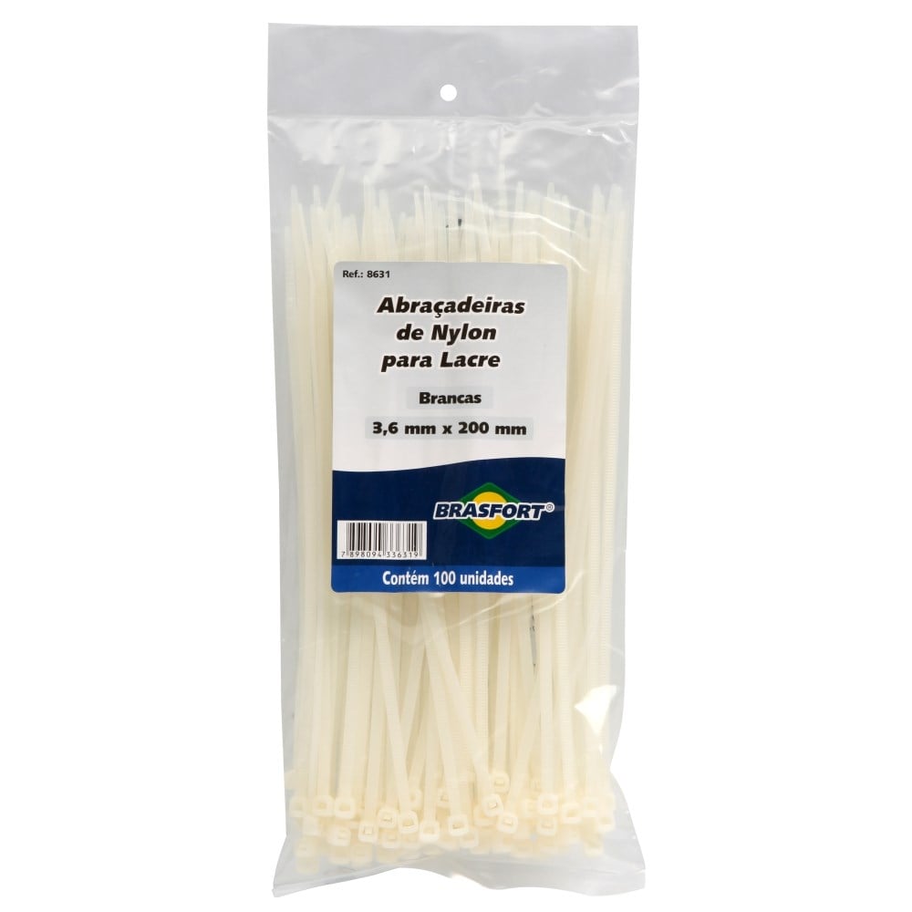 Abraçadeira Nylon Brasfort Branca 3.6x200 100 Peças 8631