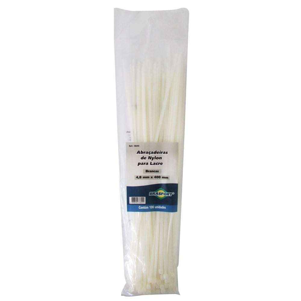 Abraçadeira de Nylon Branca Brasfort 4,8x400mm 100 Peças | 8640