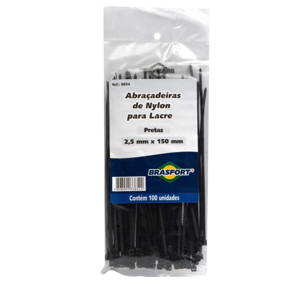 Abraçadeira de Nylon Preta Brasfort 2,5x150mm 100 Peças | 8854