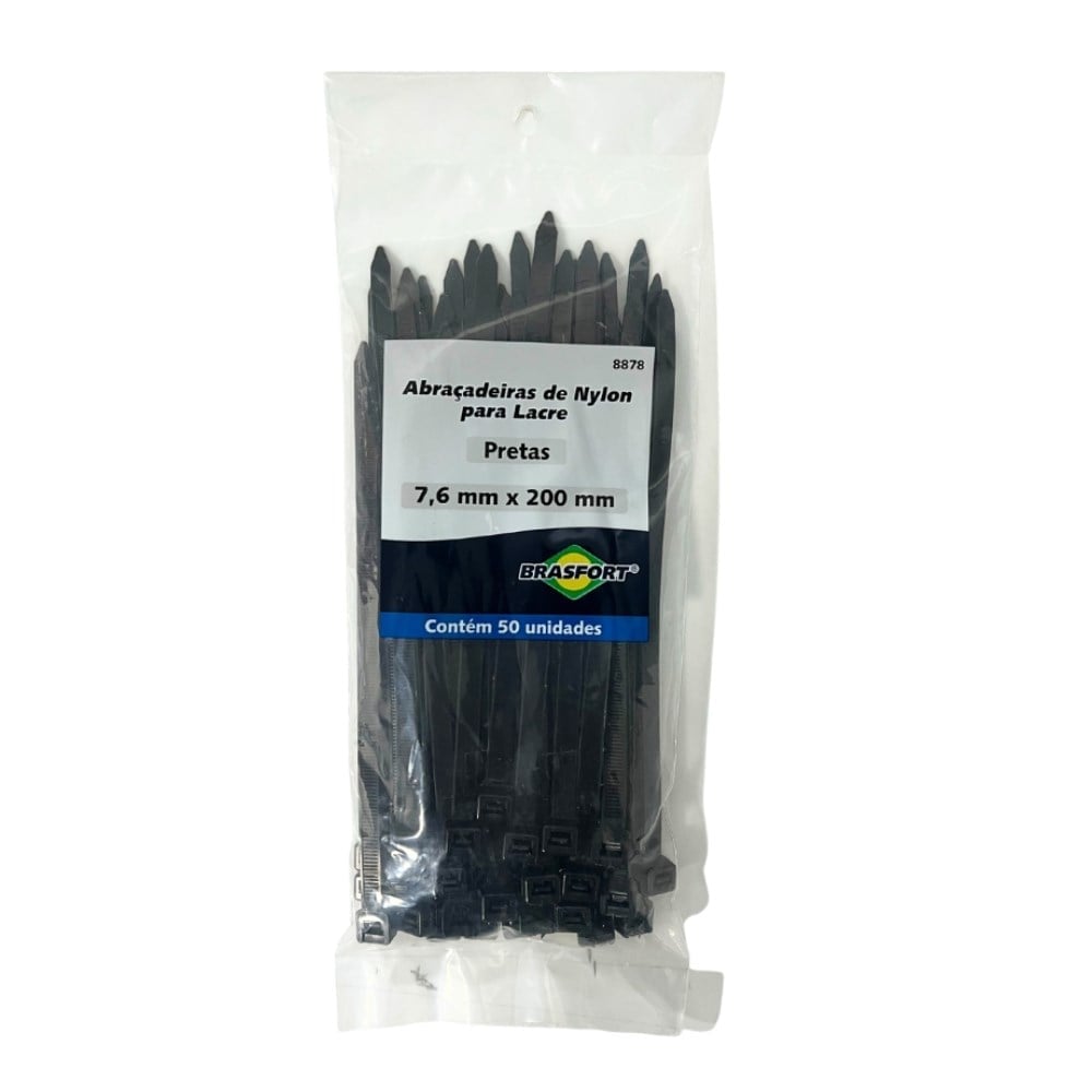 Abraçadeira Nylon Brasfort Preta 7.6x200 50 Peças 8878