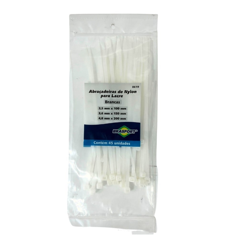 Abraçadeira Nylon Brasfort Branca Kit 3 Medidas 45 Peças 8619
