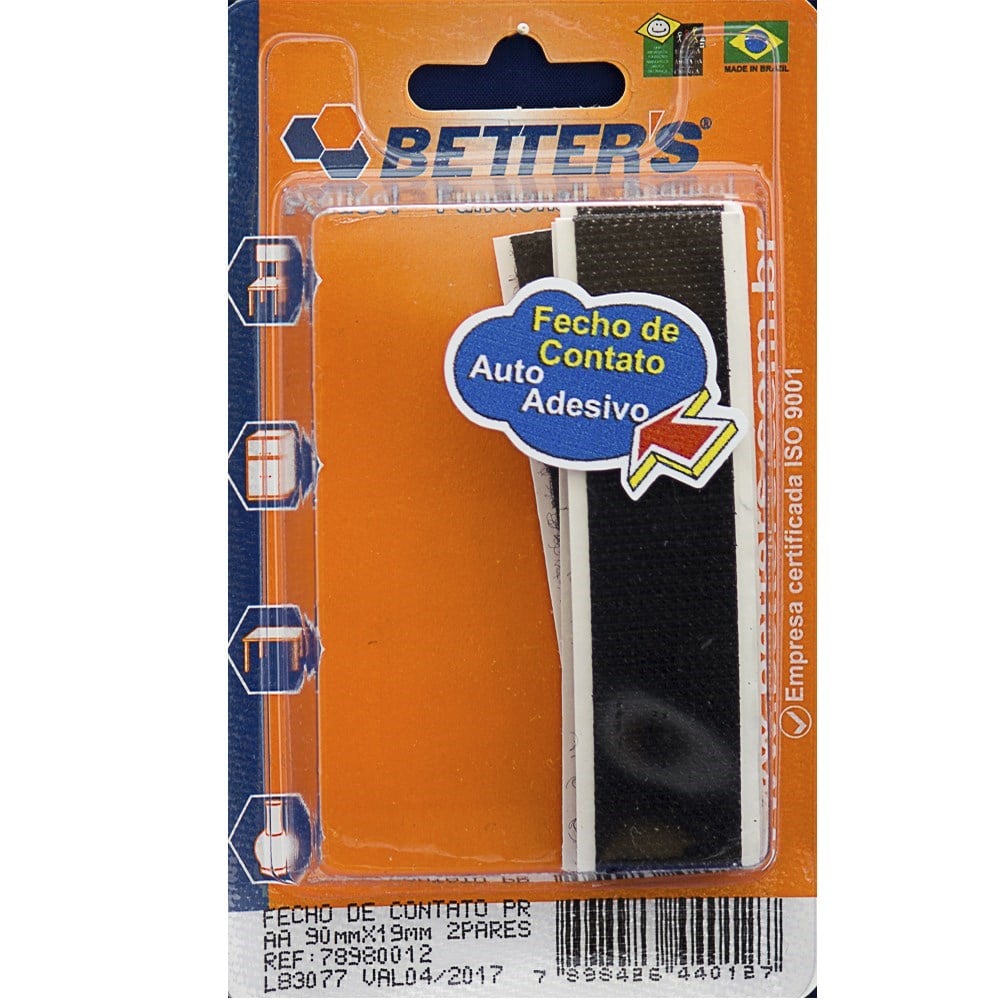 Fecho Contato Adesivo Preto 90x19mm com 4 Peças 012 BRIBTS000068