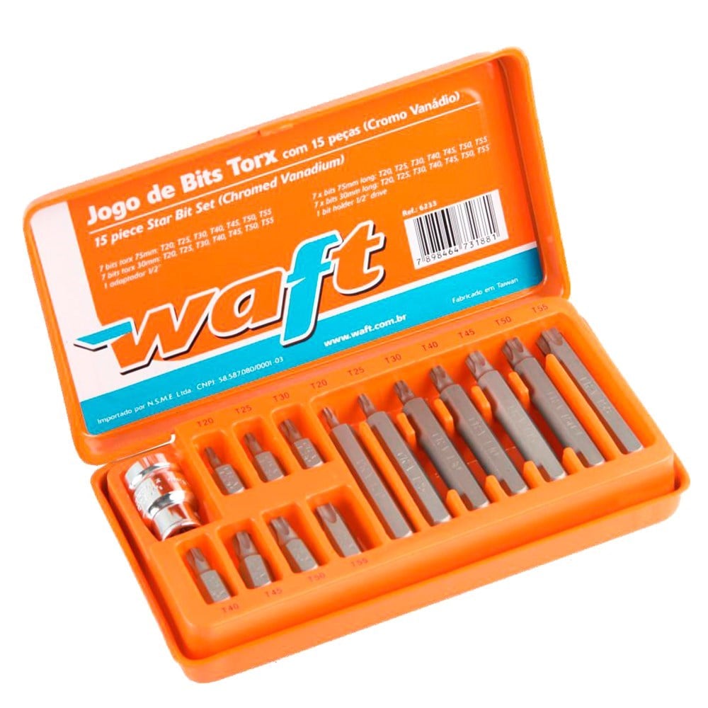 Chave Torx Waft T20aT55 com Adaptador 15 Peças 6233