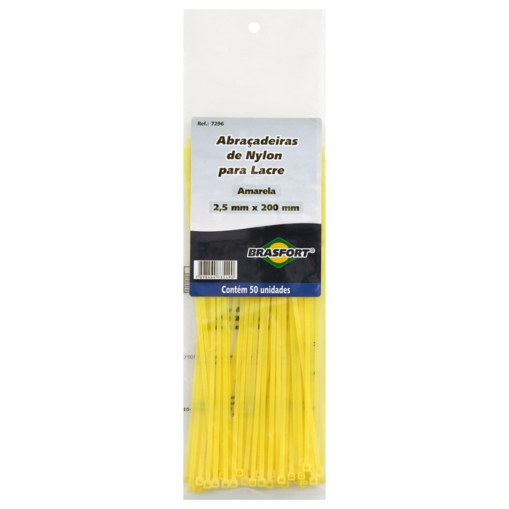 Abraçadeira Nylon Brasfort Amarela 2.5x200 50 Peças 7296