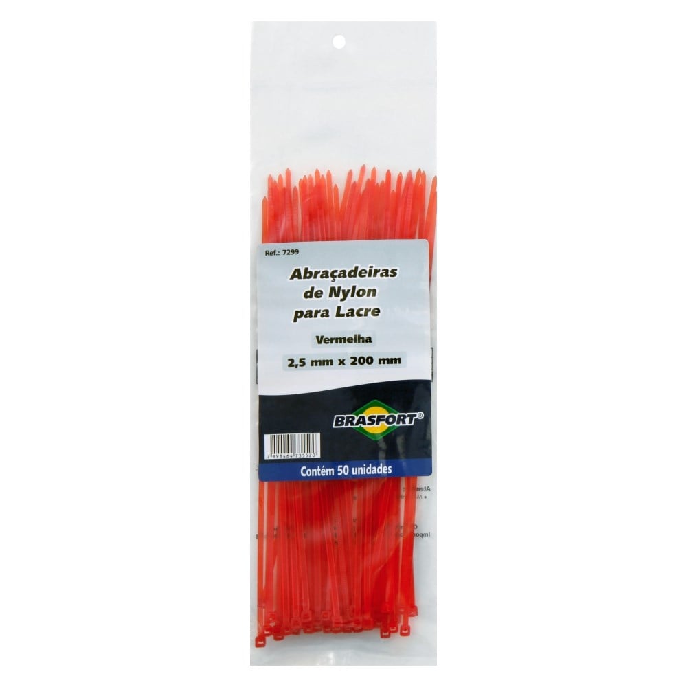 Abraçadeira Nylon Brasfort Vermelha 2.5x200 50 Peças 7299