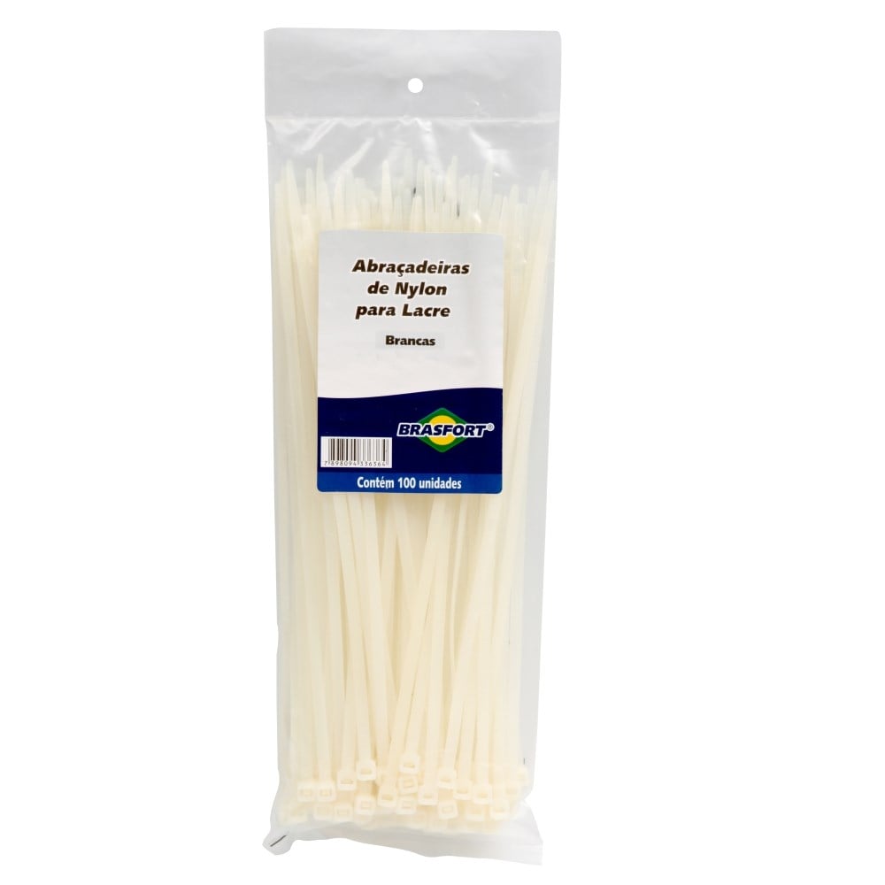 Abraçadeira de Nylon Branca Brasfort 3,6x350mm 100 Peças | 7336