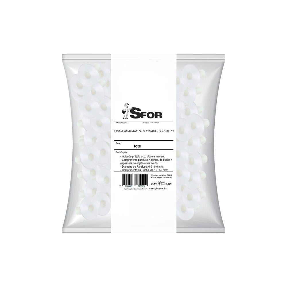 Bucha Fixação Sforplast de Passagem Coaxial 10mm 50 Peças 161