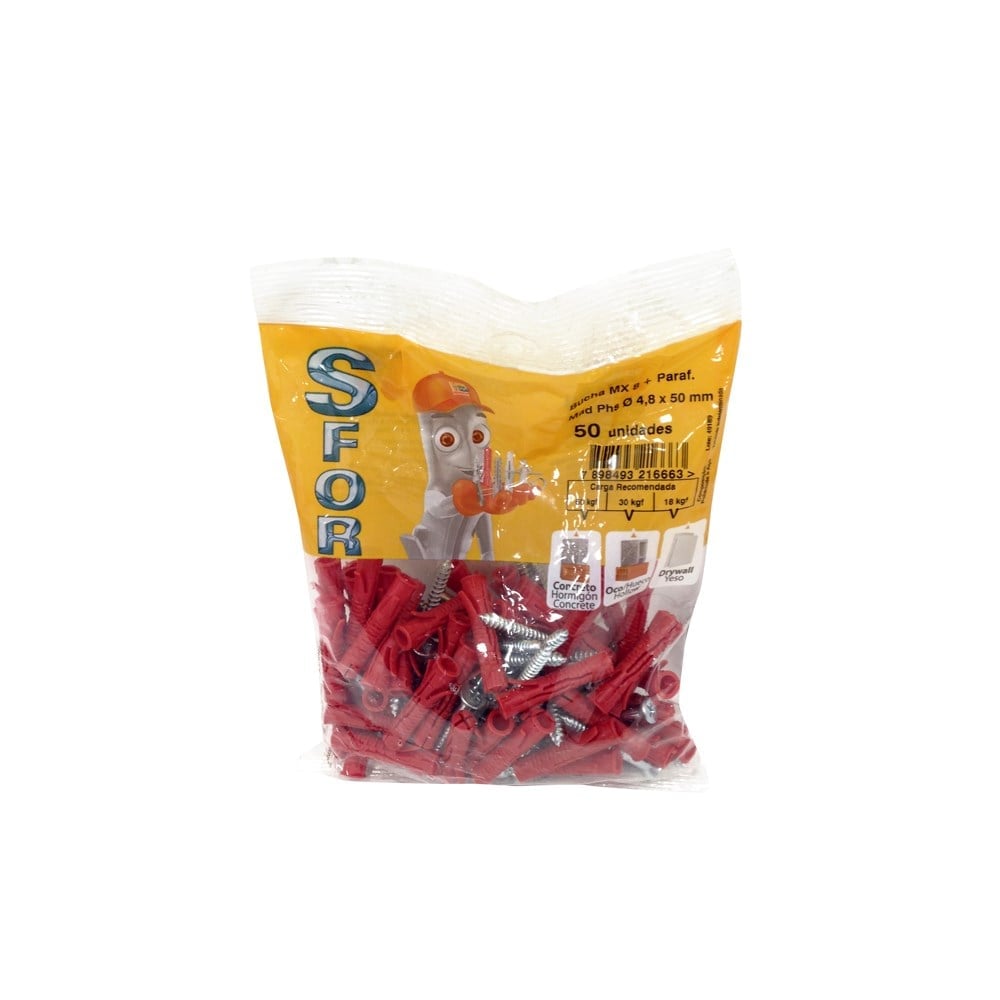 Bucha Fixação Sforplast Mx 08 com Parafuso 50 Peças 1698