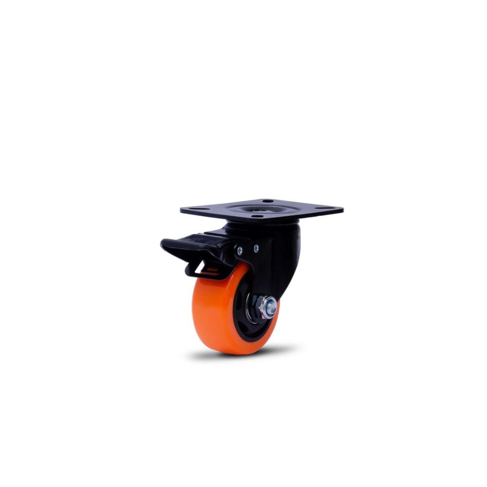 Rodízio Colson Polietileno Base Giratória Laranja com Trava 75mm