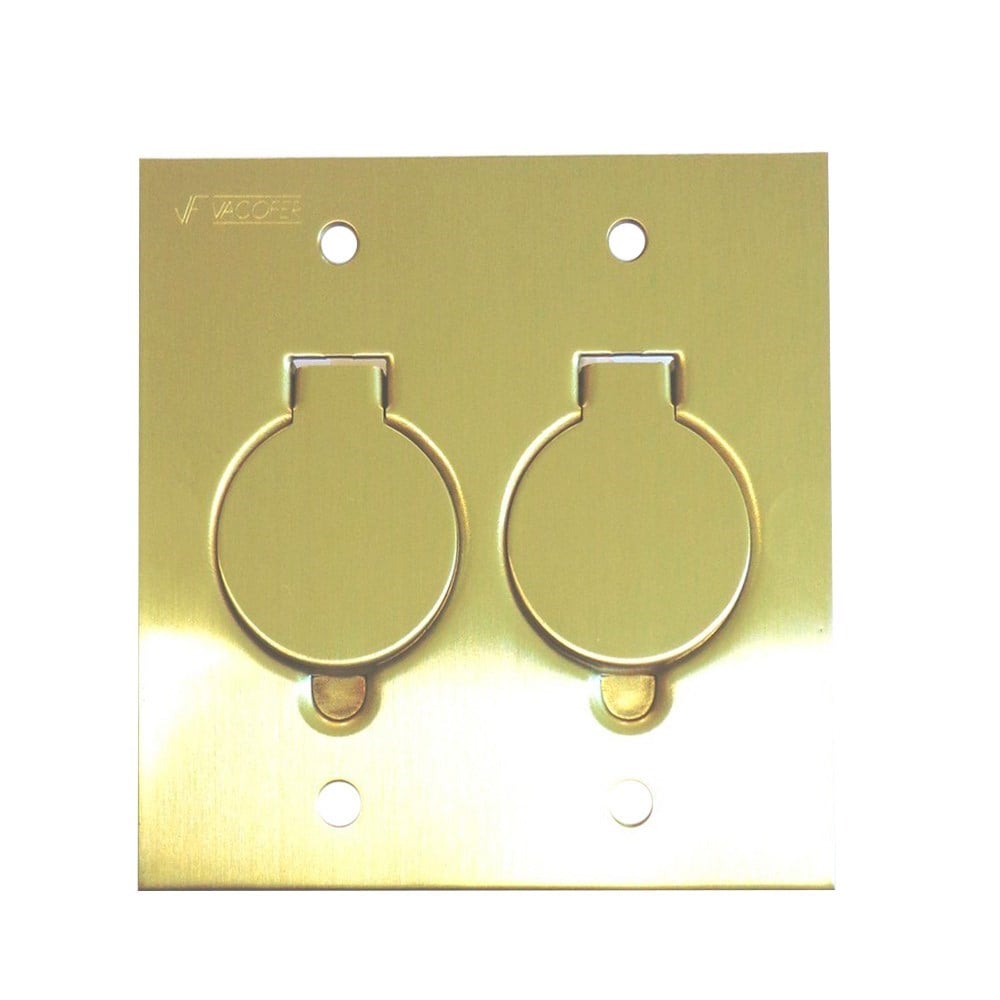 Placa Piso Latão 4x4 "Tomada Universal" com 2 Tampa Unha PL442U