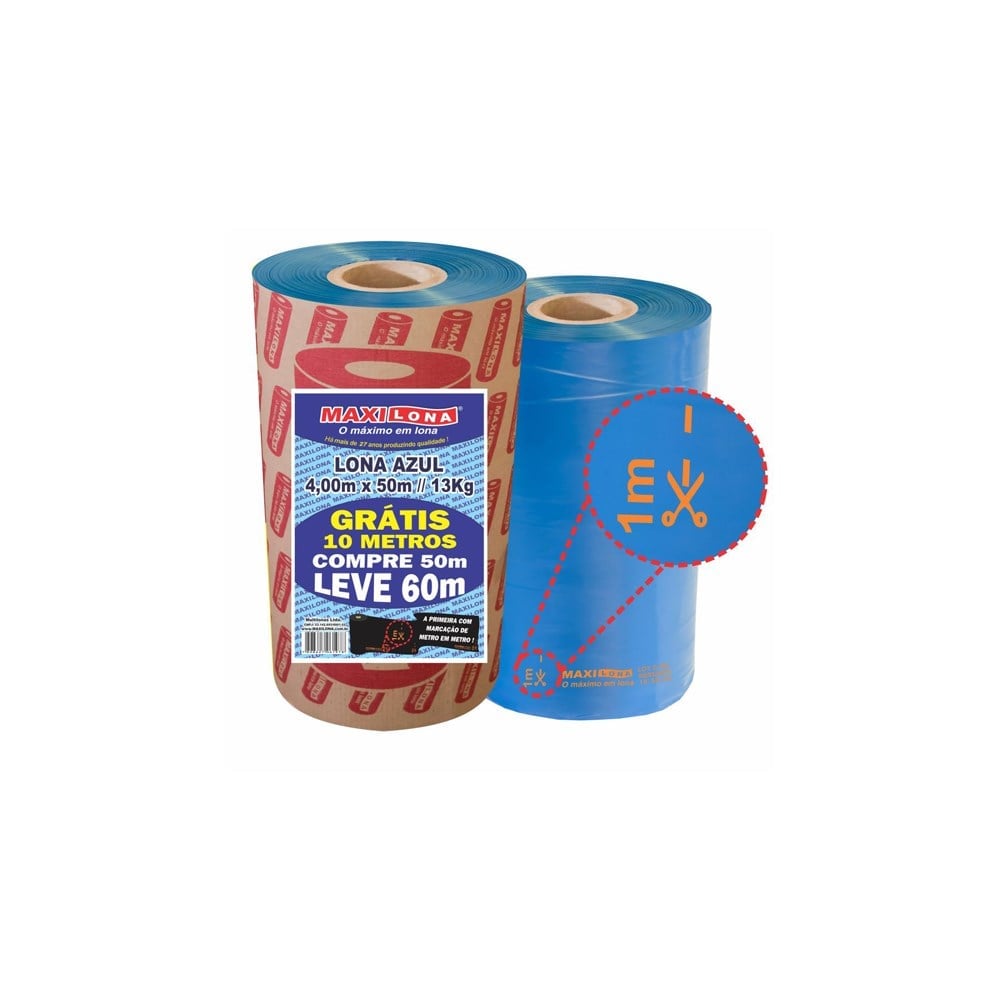 Lona Plástica Maxilona Azul Reciclada 4X 50M+10M 13KG 100 Micras 13