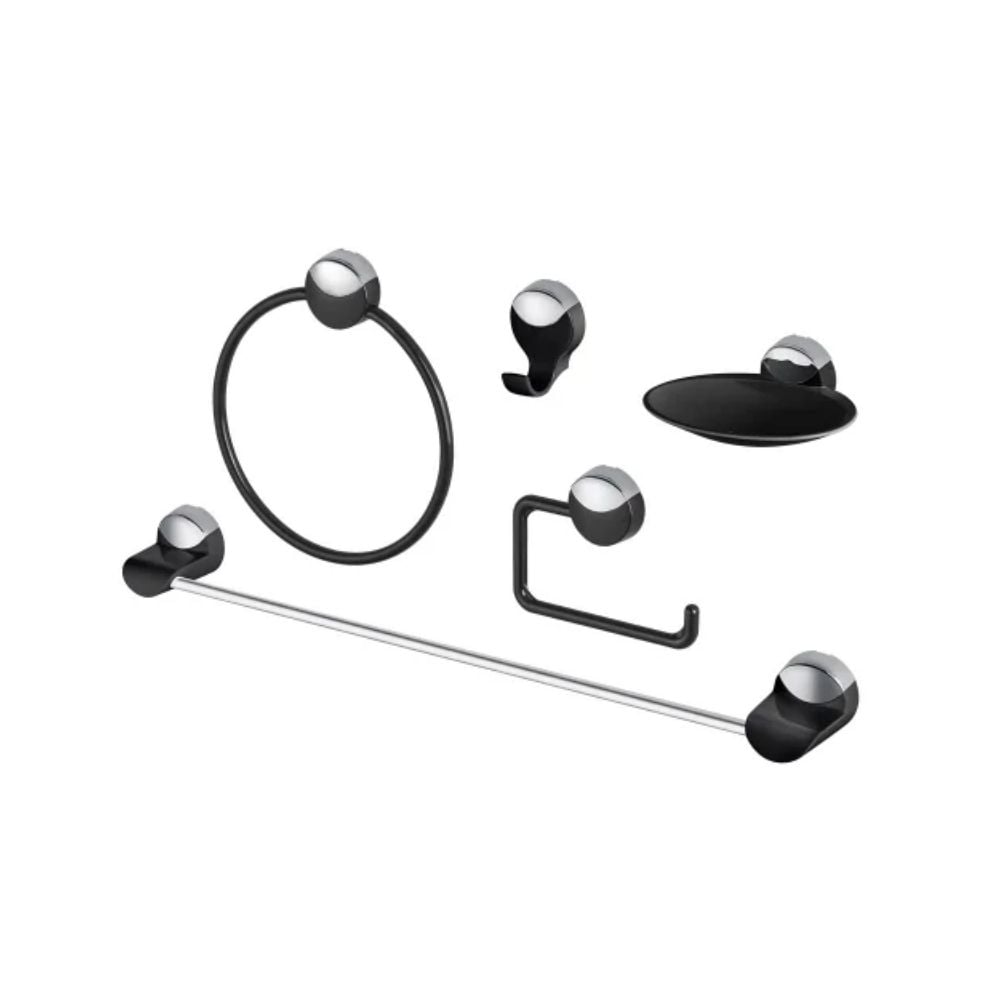 Kit de Banheiro Herc Preto Cromado com 5 Peças | 4092 - imagem 1