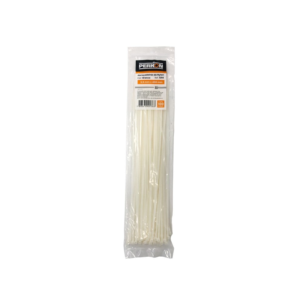 Abraçadeira Nylon Perkon Branca 3.5X400 100 Peças 1256
