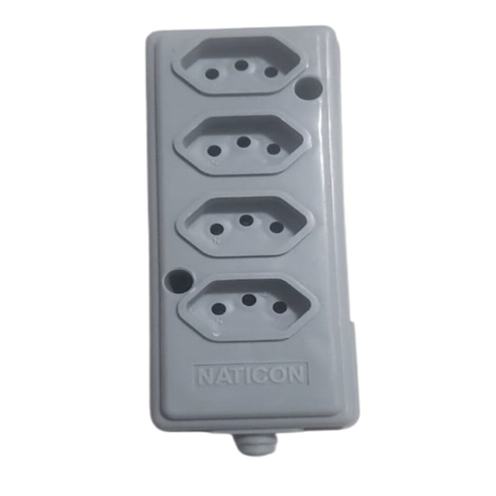 Tomada Barra Naticon Quadrupla 10A 2 Polos +Terra Cinza 608