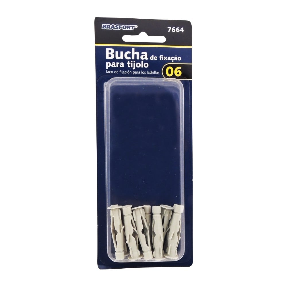 Cartela Bucha Fixação Baiano/Gesso Brasfort Nº 06 sem Parafuso Cartela com 10 Peças | 7664