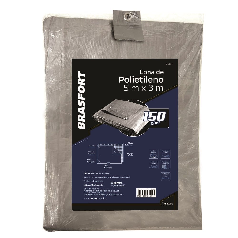 Lona Carreteiro Brasfort Cinza 5X 3M 150 Gramas por M² 9044