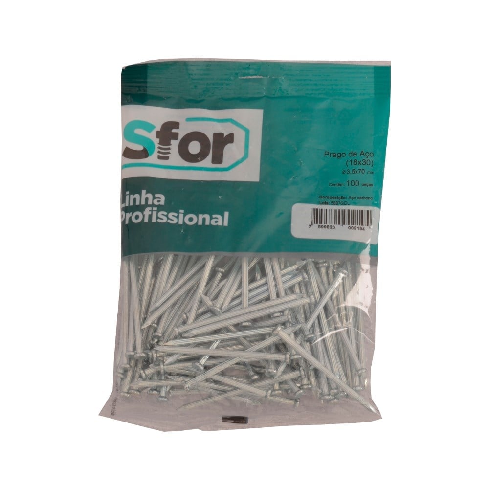 Prego Aço Sforplast com Cabeça 18X30 (3.5x70mm) c/100 Peças | 4636
