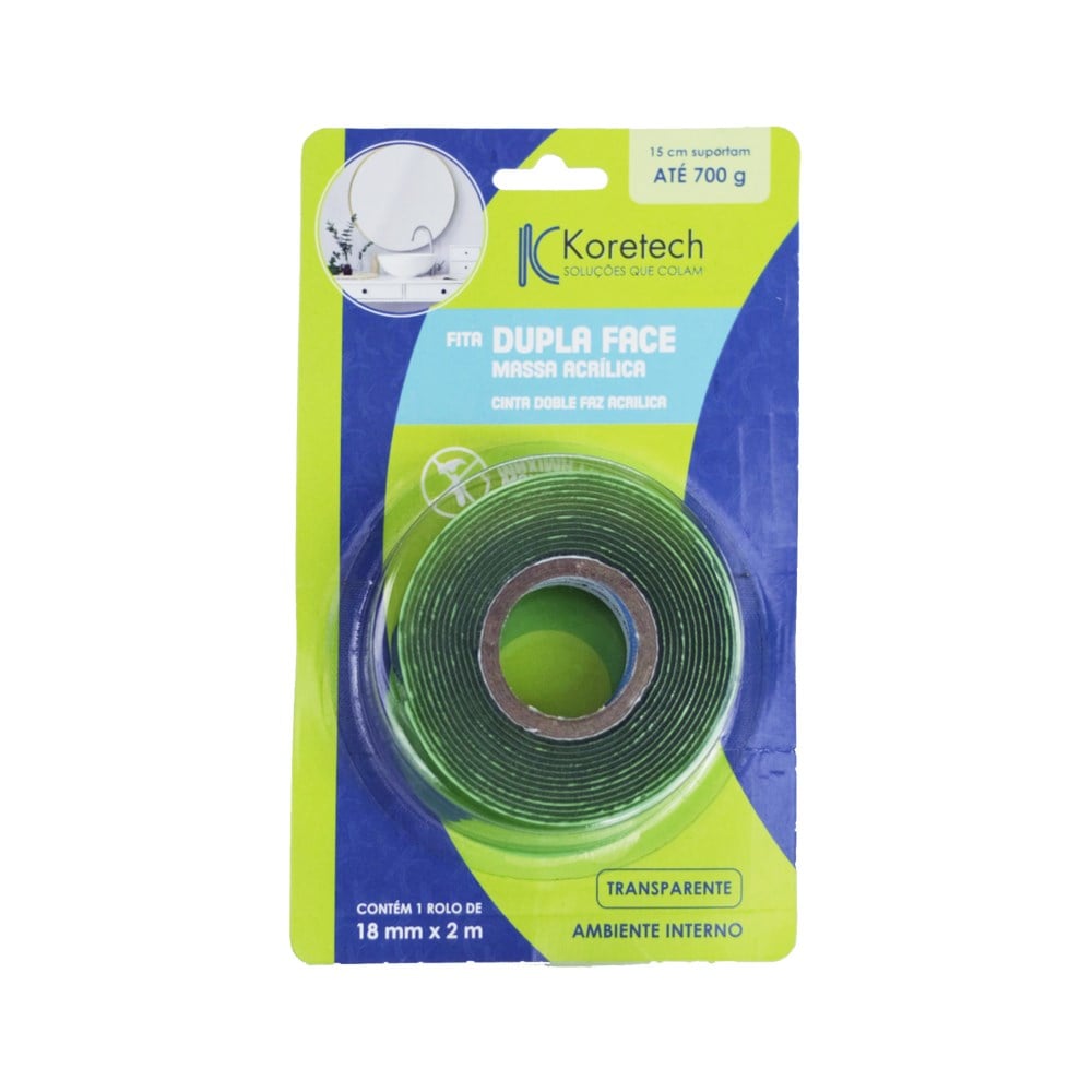 Fita Dupla Face Koretech Massa Acrilica Uso Interno Verde 18X 2M PA.43.21.4.0004