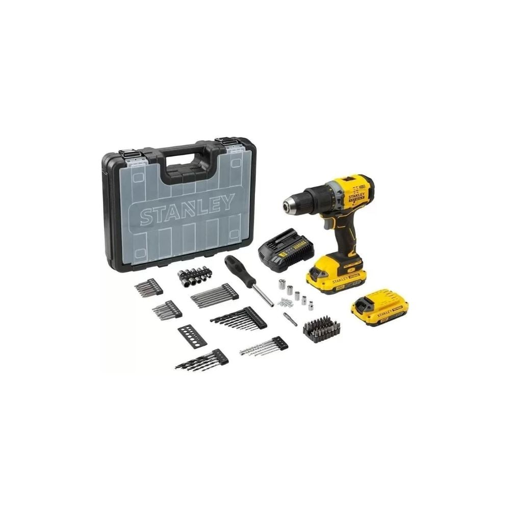 Furadeira Parafusadeira Stanley Impacto 1/2" 20V 2BATERIAS 1.5AH com 100 Acessórios SBD715C2KA-BR - imagem 1