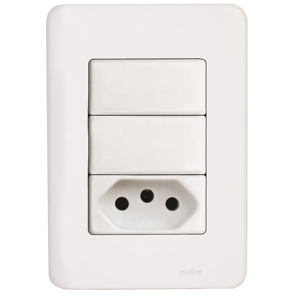 Conjunto Perlex Aros 4X2 Branco com Placa 2 Simples + Tomada 20A 7382/15