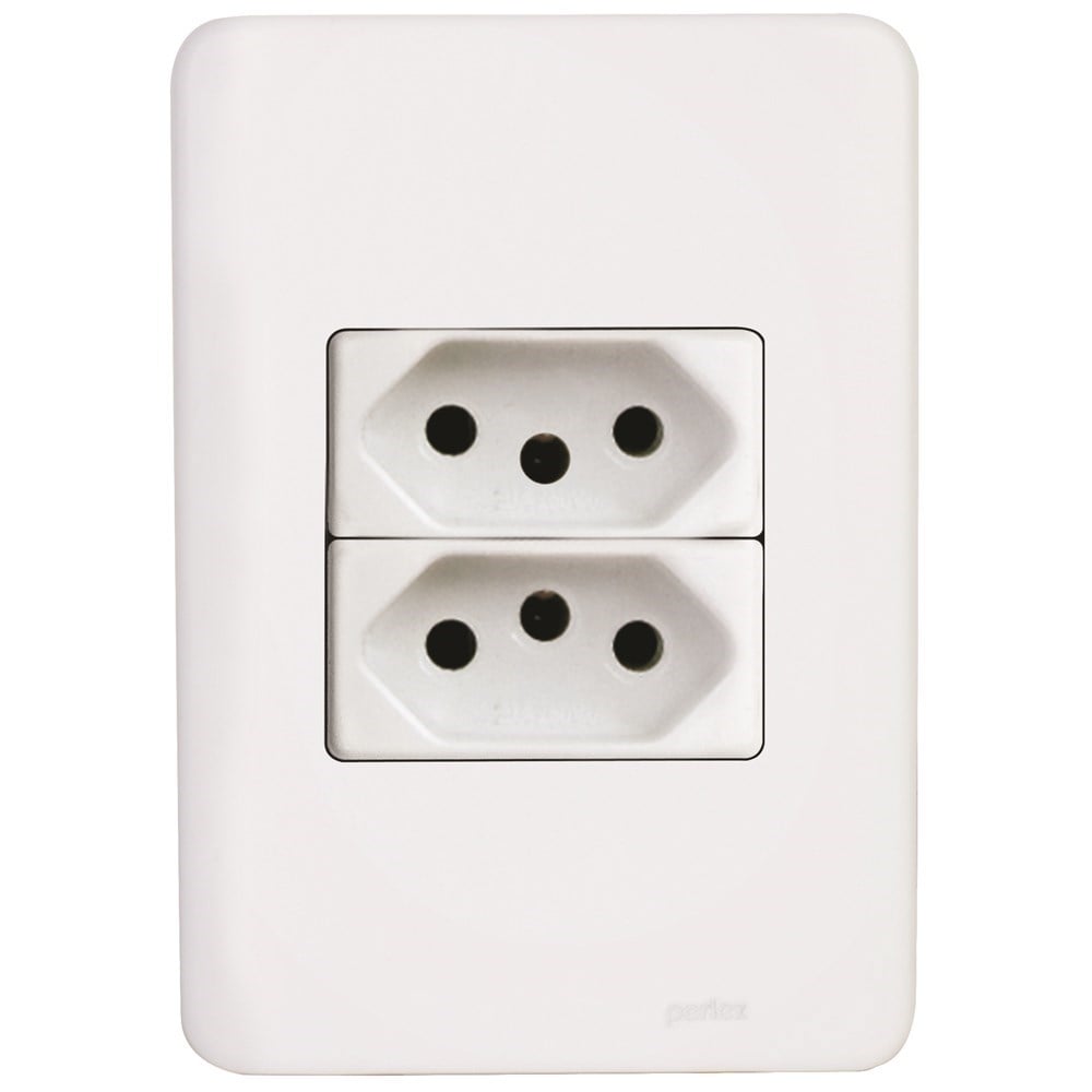 Conjunto Perlex Aros 4X2 Branco com Placa 2 Tomadas 10A 7311/11