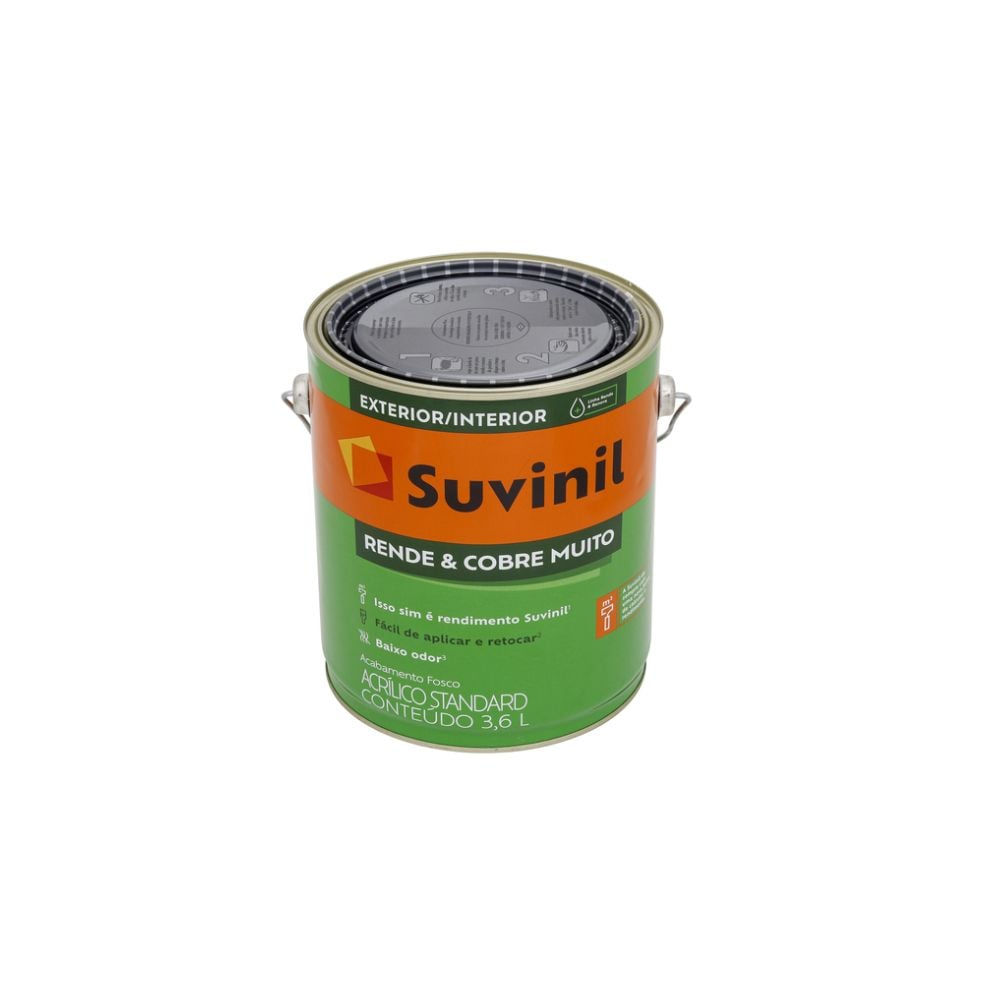 Tinta Acrílica Suvinil Rende e Cobre Muito 3,6L Branco Standard – Fosco - imagem 1