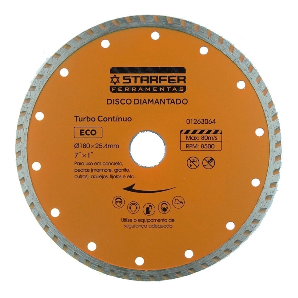 Disco Diamantado Starfer Eco Turbo 180mm Seco / Água 1263064