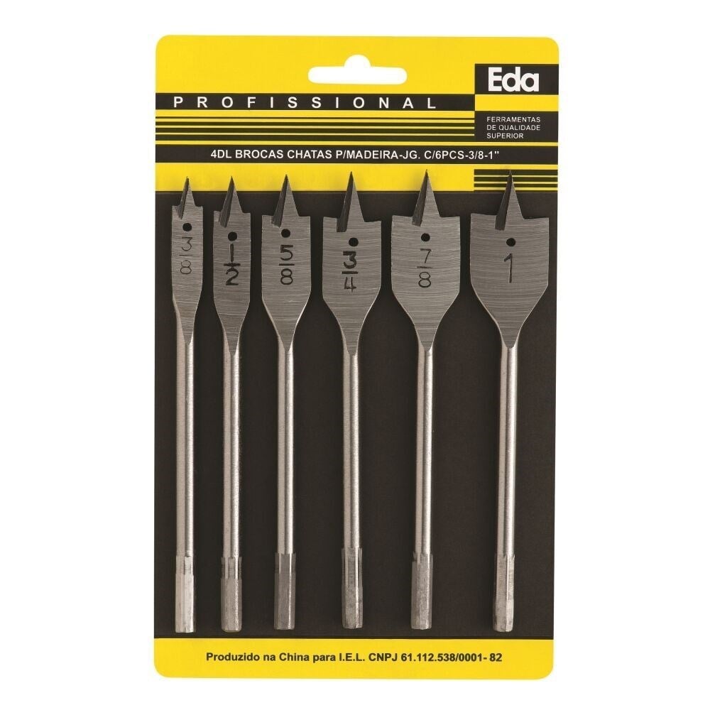 Broca Madeira Chata Eda 3/8A1" C/6 Peças 4DL