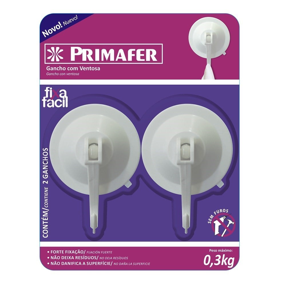Gancho Ventosa Primafer Plástico 0.3 Kg 2 Peças PR2583