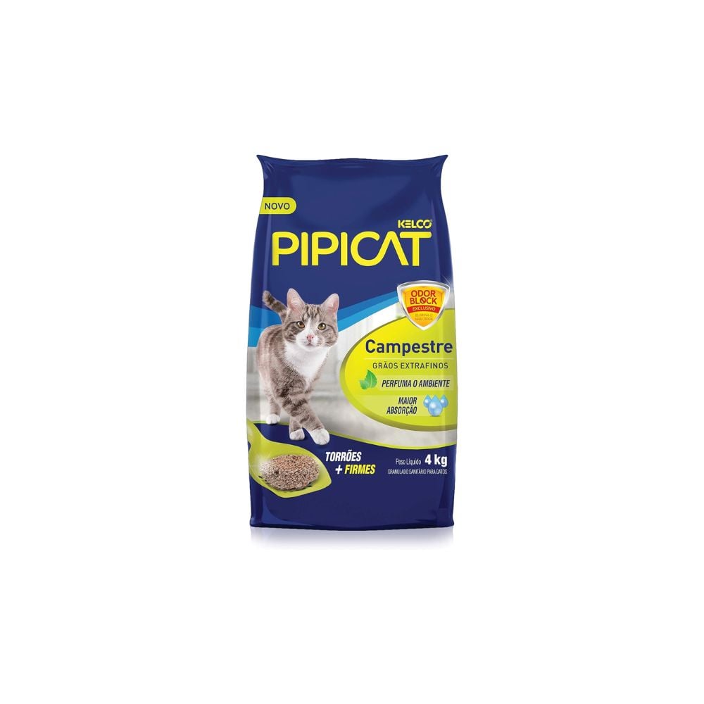 Areia Higiênica Pipicat Campestre Grãos Extrafinos Kelco 4kg - imagem 1