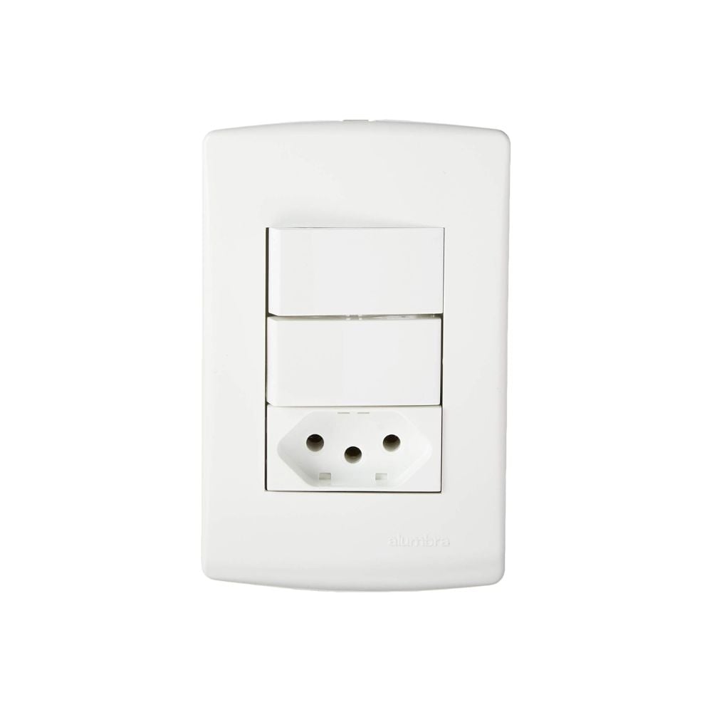 Conjunto Siena 4x2 Branco com Placa (1 Simples + 1 Paralelo + 1 Tomada) | 6087