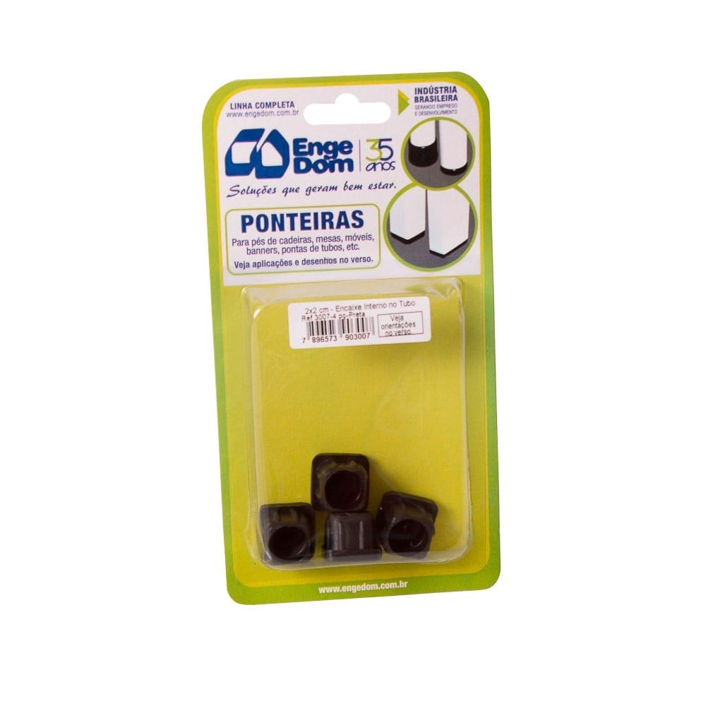 Ponteira Cadeira Engedom 20x20 Interno Preta 4 Peças Quadrado 3007
