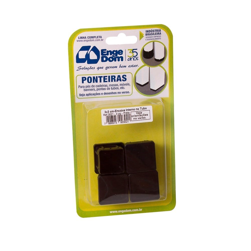 Ponteira Cadeira Engedom 30x30 Interno Preta 4 Peças Quadrado 3021
