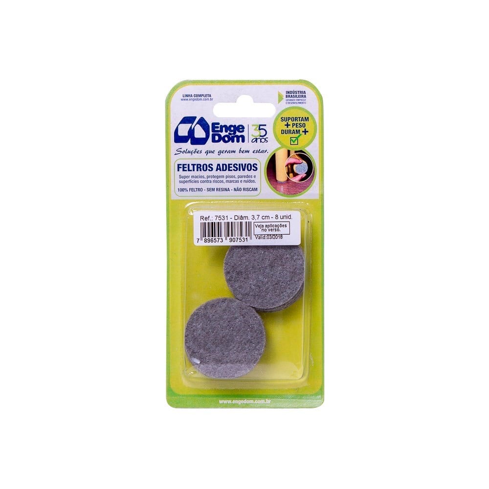 Feltro AA Engedom Cinza Redondo 3.7cm 8 Peças 7531