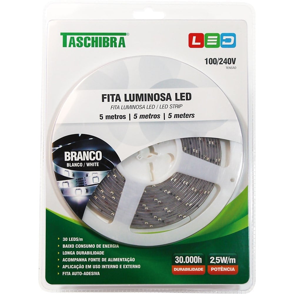 Fita LED Taschibra IP20 12V 2M Branca 14040110-01