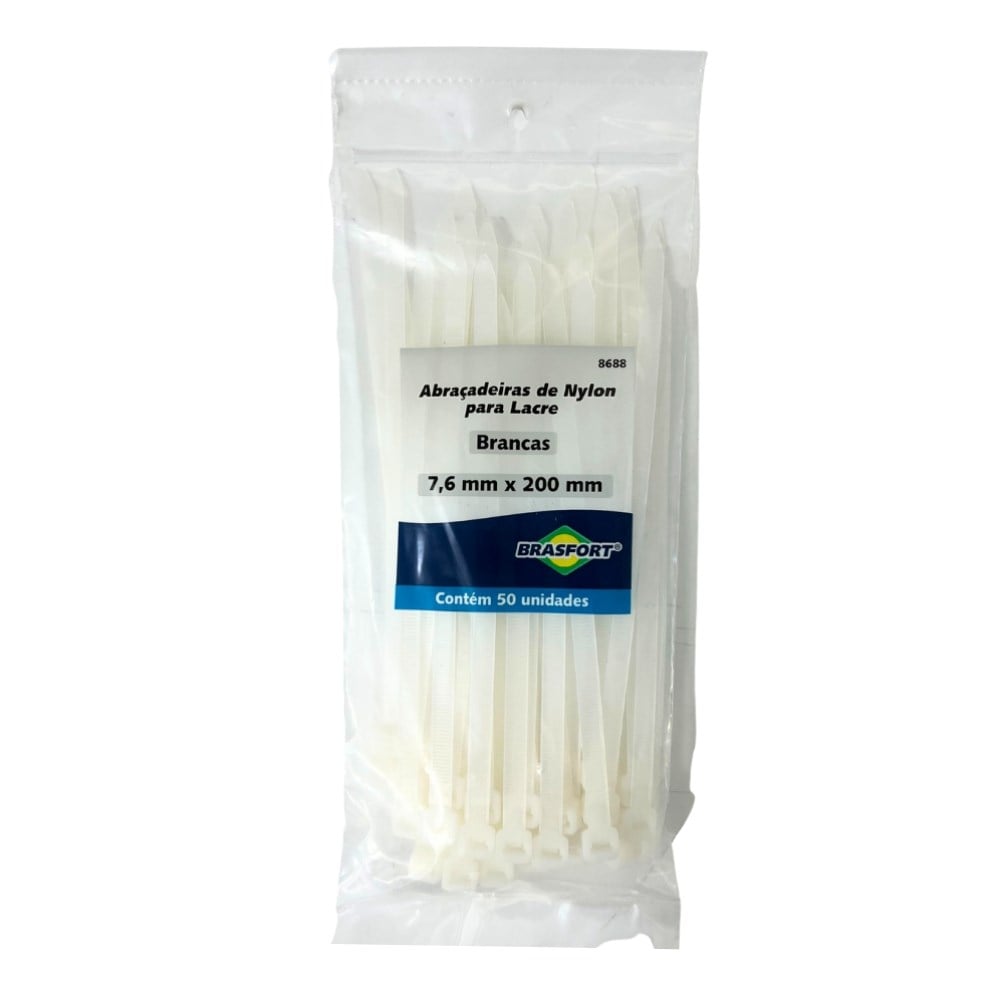 Abraçadeira Nylon Brasfort Branca 7.6x200 50 Peças 8688