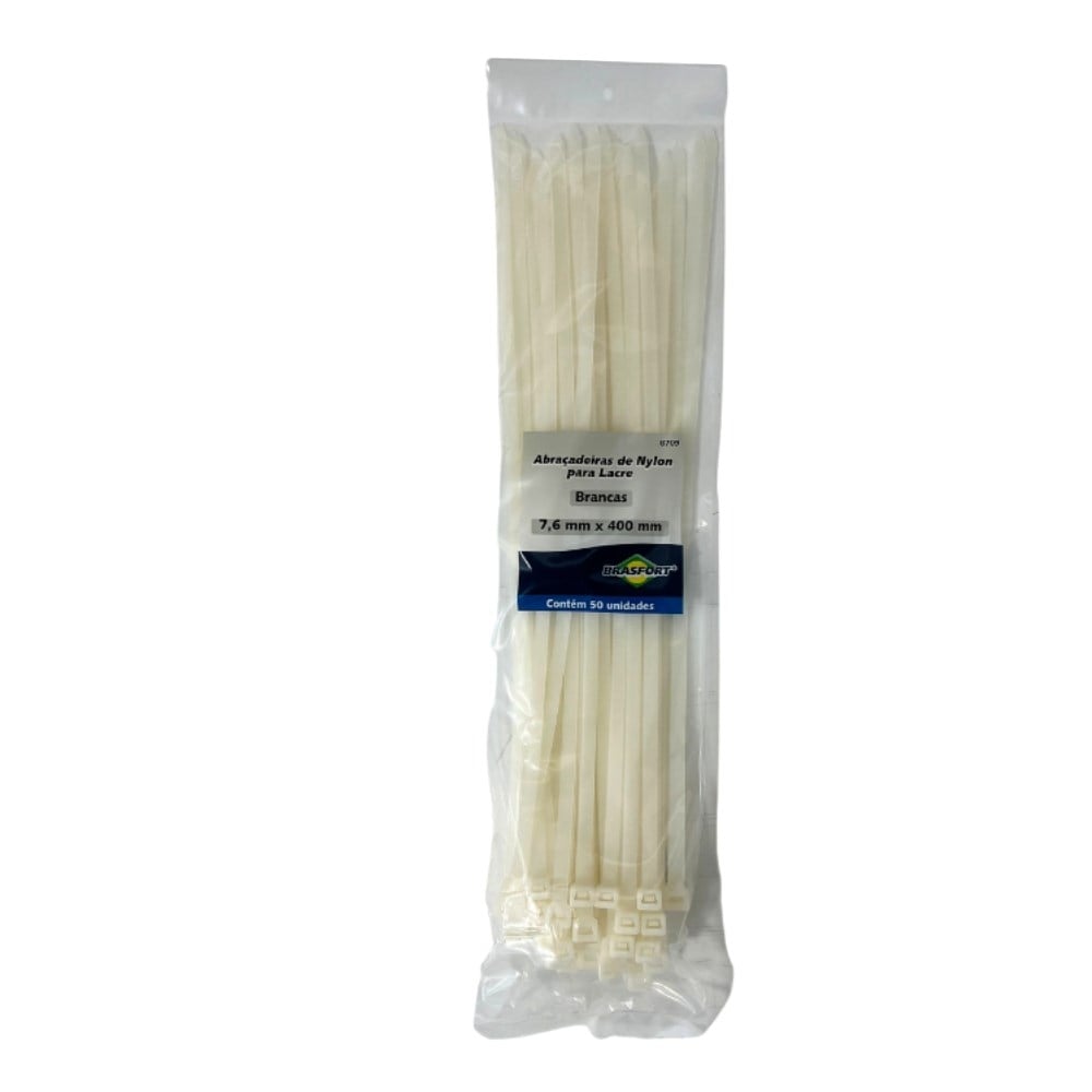 Abraçadeira Nylon Brasfort Branca 7.6x400 50 Peças 8709