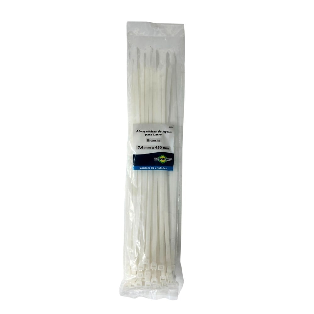 Abraçadeira Nylon Brasfort Branca 7.6x450 50 Peças 8710